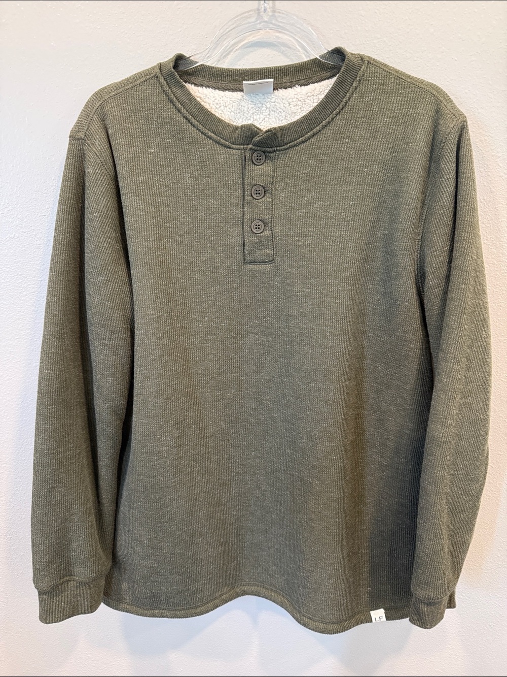 London Fog Olive Henley Waffle-Knit Long Sleeve